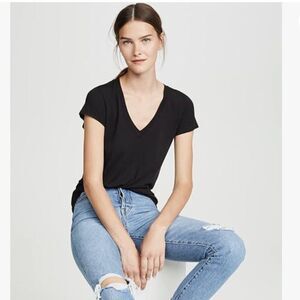 NWT Splendid XS Jersey V Neck T-Shirt Top Black Supima Modal Cotton Minimalist